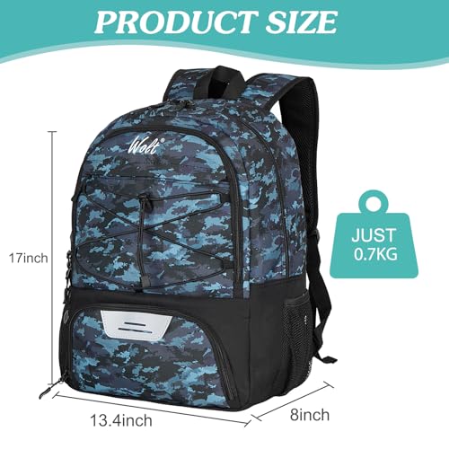 WOLT Soccer Backpack Soccer Bag with Ball Holder & Shoes Compartment, Sport Equipment Bags For Football, Basketball, Volleyball, Gym - color: CamoBlue
