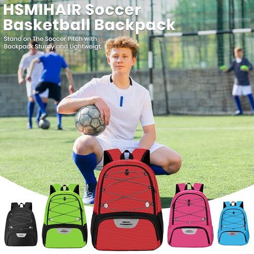 Hsmihair Youth Soccer Bag-Soccer Backpack&Backpack for Football Basketball,with Ball Compartment Separate Cleat Package - color: Red2