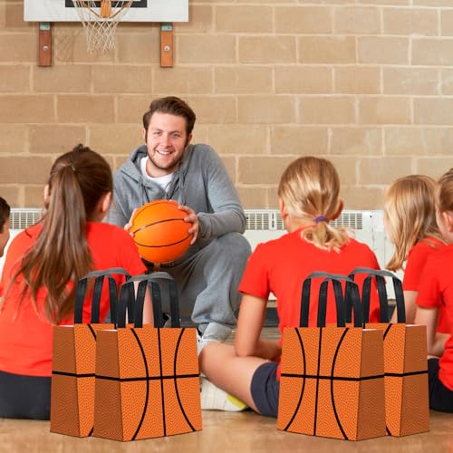 KERINGO 24 PCS Basketball Gift Bags Basketball Treat Bag with Handles Reusable Basketball Goodie Snack Favor Bag Non Woven Party Favor Bags for Sports Birthday Party Decor