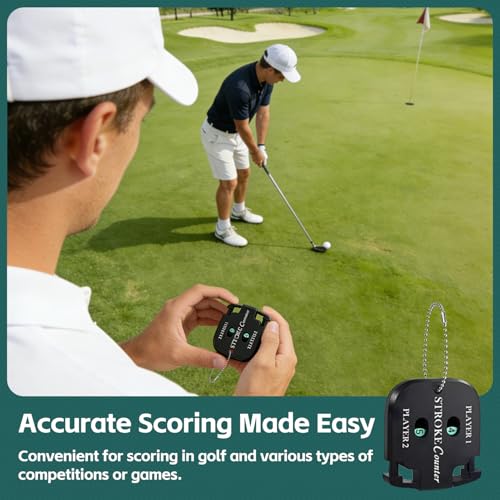 2Pcs Golf Stroke Counter, 2-Player Golf Counter Clicker with Hanging Rope, Shockproof Mini Portable Stroke Counter for Your Golf, Outdoor Sports, Different Kinds of Competitions and Games(Black)