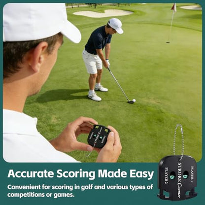 2Pcs Golf Stroke Counter, 2-Player Golf Counter Clicker with Hanging Rope, Shockproof Mini Portable Stroke Counter for Your Golf, Outdoor Sports, Different Kinds of Competitions and Games(Black)