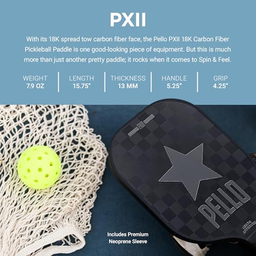 PELLO Carbon Fiber Pickleball Paddles | USA Pickleball Approved | Professional Polypropylene Honeycomb Core | Perfect Balance of Power & Control | Pickle Ball Racquet with Neoprene Case - style: PXII