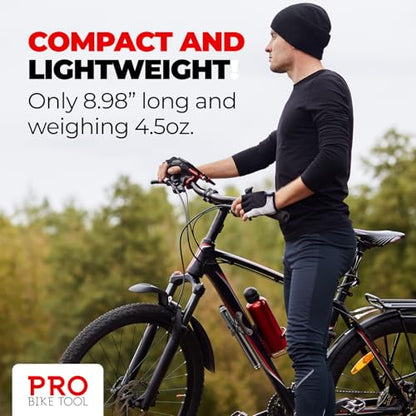 Pro Bike Tool Mini Bike Pump - Compact and Portable Bicycle Tire Pump for Fast Inflation - Compatible with Presta and Schrader Valves - Lightweight and Durable Design - Essential Bicycle Accessories - color: Black, style: Mini pump with gauge