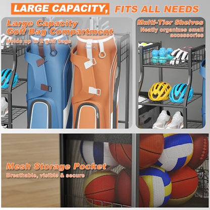 Ultrawall Golf Bag Storage Rack Organizer, Golf Bag Holder Stand for Garage, Golf Equipment Rack - size: 63.5in-Holds 2 Golf Bags & Ball