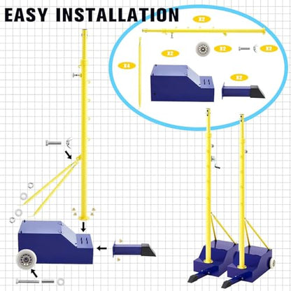 Volleyball Net Outdoor, Portable Volleyball Poles for Backyard, Badminton Net Set with Wheels Indoor Volleyballs/Badminton Poles & Nets with Base Adjustable Height Outdoor Training