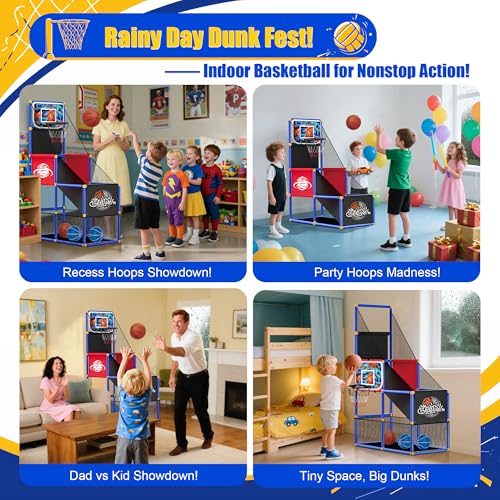 Kids Arcade Basketball Hoop with 4 Balls,Indoor Outdoor Single Shot Basketball Game for Toddler,Carnival Games Sport Toys Gifts for Boys Girls Ages 3-8,Ideal for Competition