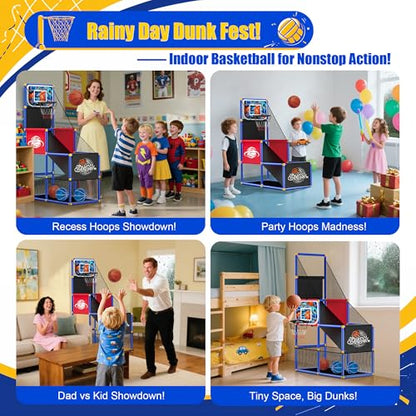 Kids Arcade Basketball Hoop with 4 Balls,Indoor Outdoor Single Shot Basketball Game for Toddler,Carnival Games Sport Toys Gifts for Boys Girls Ages 3-8,Ideal for Competition
