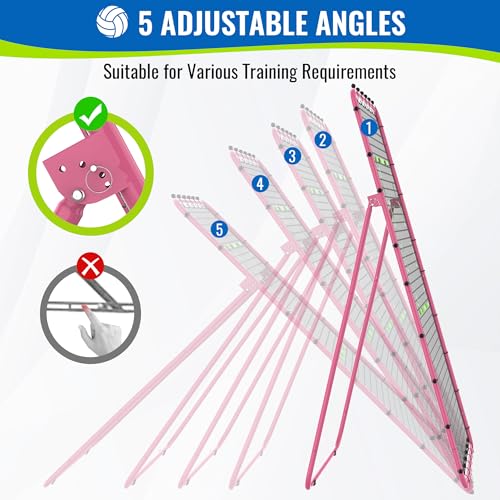 Volleyball Rebounder Net 7x4 FT, 5-Angle Adjustable Bounce Back Net, Steel Frame & PE Training Net for Volleying/Spiking, Rust-Resistant & Durable – w/Travel Bag, 2 NETS - color: Pink + Green