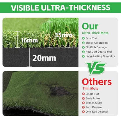 (Enlarged×Thickened) Golf Mat 36mm, 5x4ft Dual-Turf Golf Hitting Mat with Ball Tray for Indoor Outdoor, Thickened Heavy Duty Commercial Golf Mat, High-Elasticity Golf Practice Mat for Simulator -PRO