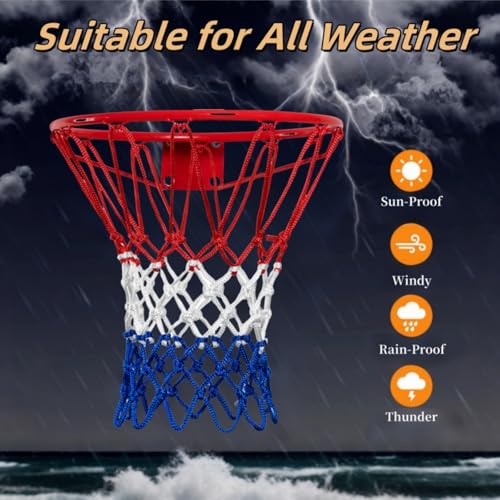 2 Pack Heavy Duty Basketball Net Replacement,2025 Upgrade Heavy Duty Basketball Net, All Weather Anti Whip,12 Loops Fits Standard Indoor or Outdoor Rims - color: White&Red&Blue+White&Red&Blue