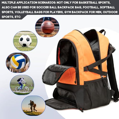 Basketball Bag Backpack, Large Capacity Sports Equipment Bags for Basketball, Soccer, and Volleyball. - color: orange