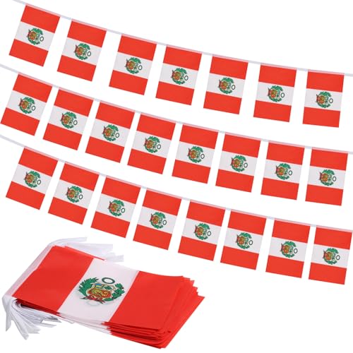 Peru Flag Banner, Small Mini Peruvian Flags Patriotic Decoration for Party, Classroom, Sports Events, 33 Feet 30 Flags - color: Peru