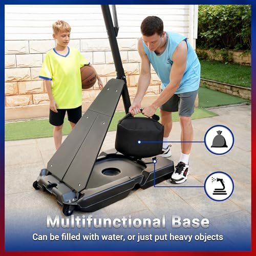 WIN.MAX Basketball Hoop Outdoor with 44 Inch Backboard and Larger Base, Portable Basketball Hoop Goal System 4.9FT-10FT Adjustable, for Youth/Adults in Backyard/Driveway (44" Backboard Red)