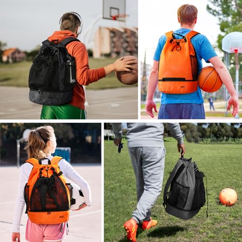 MIER Drawstring Basketball Backpack Soccer Bag with Shoe Compartment & Mesh Pocket Sports Gym String Backpack for Women Men, Lightweight - color: Black