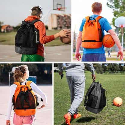 MIER Drawstring Basketball Backpack Soccer Bag with Shoe Compartment & Mesh Pocket Sports Gym String Backpack for Women Men, Lightweight - color: Black