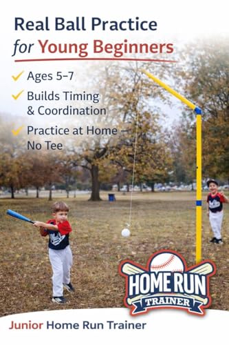 Junior Home Run Trainer, Baseball and Softball Hitting Practice Trainer for Kids Ages 5 to 7. Lightweight Stationary Indoor/Outdoor Batting Trainer with Adjustable Height Ball by Fielder's Dome Mats