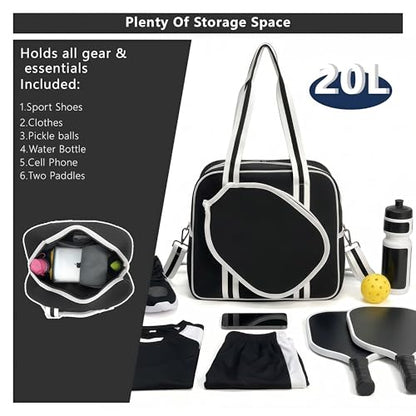 Pickleball Bag for Women Men, Tote with Adjustable Crossbody Strap, Lightweight Pickle Ball Bags with Paddle Cover Pocket Holds 2 Paddles