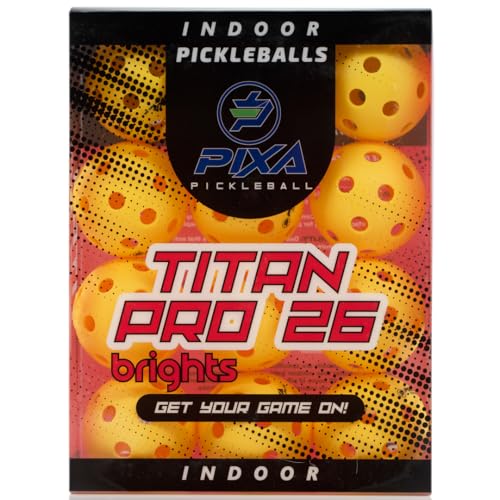 PIXA Titan Pro 26 Indoor Pickleball - USAPA Approved, Durable Indoor Pickleballs, Consistent Bounce, Smooth Flight, Ideal for Competitive Play- Packs of 3, 6, 12, 50 - color: Neon Yellow, size: 12 Pack