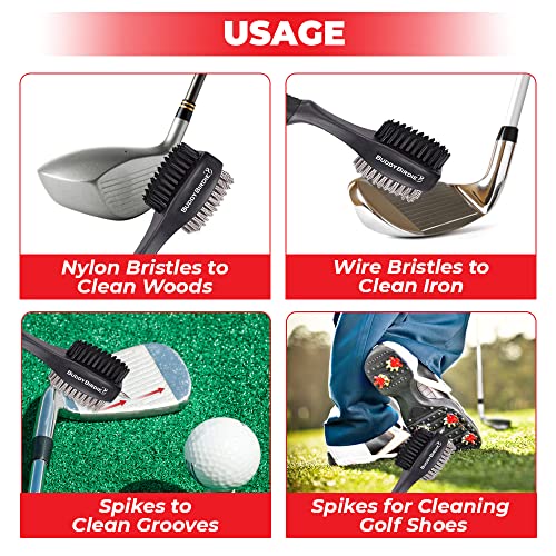 Retractable Golf Club Brush | Oversize Double Brush & Ergonomic Grip & Retractable Groove Cleaner & Lanyard - color: Red
