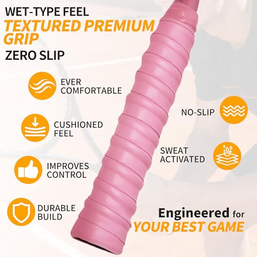 2 Pcs Tennis Racket Grip Tape, Dry Tennis Overgrip Tape, Anti-Slip Absorbent Grip, Racket Overgrip Tape - color: Light Pink, size: Textured-43.3"x1"x0.03"