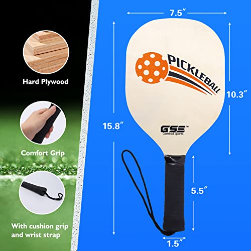 GSE Games & Sports Expert Portable Pickleball Net Set with Regulation Size Pickleball Net, 4 Pickleball Paddles, 6 Pickleballs, Carrying Bag, Weather Resistant Metal Frame for Outdoor