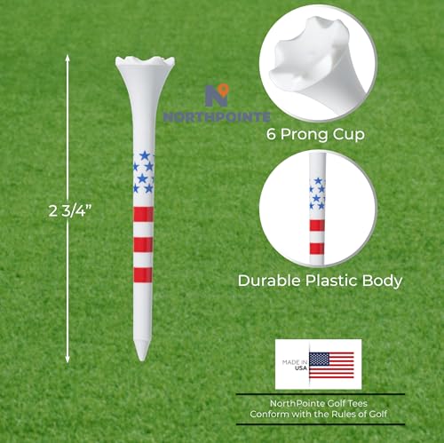 NorthPointe 2 3/4” USA Stars and Stripes America Flag Golf Tees Plastic - 100 Tees in Bulk – Patriotic - color: Stars & Stripes