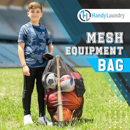 Handy Laundry Mesh Ball Bag - Up to 15 Balls Large Capacity Sports Equipment Bag Carrier with Adjustable Strap and Drawstring Closure - For Soccer, Basketball, Volleyball - size: 24 x 36