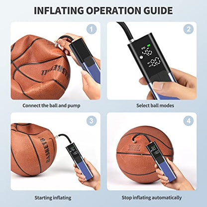 Pumteck MY01 Electric Ball Pump with Inflation & Deflation, Accurate Pressure Gauge and 4 Preset Modes, Automatic Ball Pump for Basketball, Soccer, Football and Volleyball (Max 15 PSI) - color: Blue-Purple