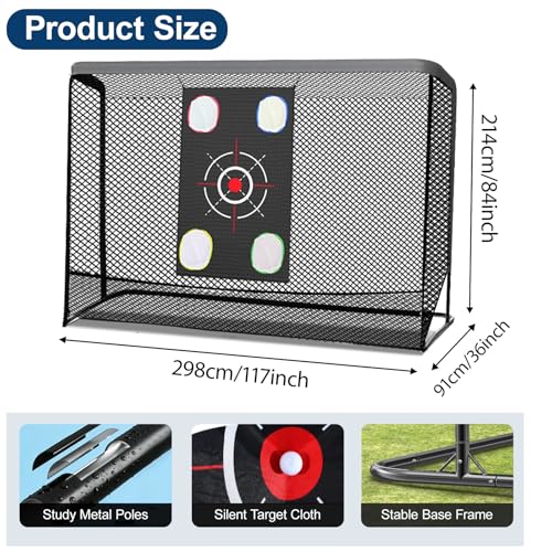 Golf Hitting Nets for Backyard Driving Real Balls 10x7ft, Heavy-Duty Steel Frame Golf Net with Target Cloth & Carry Bag for Garage, Indoor & Outdoor Driving Chipping Practice