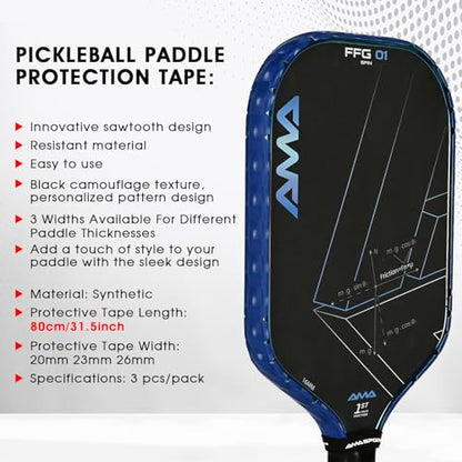 PICKLETECH Pickleball Paddle Protection Tape - Paddle Head Edge Guard - Racket Edge Protection Tape -Fit Perfectly Curved Edge -No Wrinkling - color: Blue Grid, size: Width 20mm