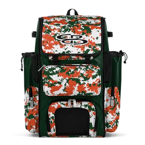 Boombah Superpack Bat Pack - Backpack Version (no wheels) - Holds 4 Bats - Camo Series - Multiple Color Options - color: Dark Green/Orange