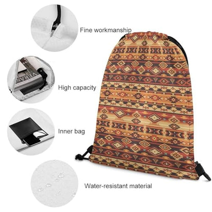 Sports Drawstring Bag Gym Sackpack Waterproof String Backpack for Running Training Fitness Men Women Unisex, Native Southwestern Design Tan Gray Brown American Bags - color: Picture (513)