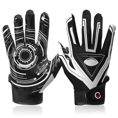 Youth Football Gloves Ultra-Sticky Receiver Gloves for Kids, for Boys/Girls - color: Black/White, size: Youth XS/S(5.5"-6")