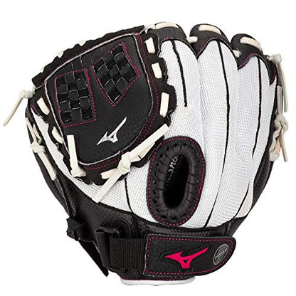 Mizuno Prospect Finch Youth - color: White/Black/Pink Trident Web, size: 11"|Ages 7-8