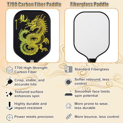 Pickleball Paddles Set of 2 – Lightweight T700 Carbon Fiber Pickleball Paddles, Durable 2 Paddles + 4 Outdoor Balls + Bag, Best for Beginner & Pro