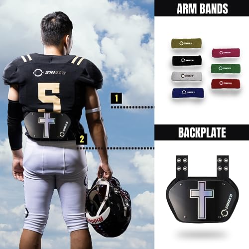 O Shield Golden Cross Chrome Football Back Plate, Lower Back Pads for Football Players, Rear Protector, Cross Series - size: Youth (Weight less than 180 Pounds), style: Holy Cross
