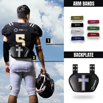 O Shield Golden Cross Chrome Football Back Plate, Lower Back Pads for Football Players, Rear Protector, Cross Series - size: Youth (Weight less than 180 Pounds), style: Holy Cross
