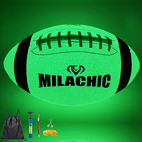 Glow in The Dark Football Size 9 & Youth Size 6, Luminous Glowing Footballs Super Grip Composite Leather Football Balls with Pump and Ball Carry Bag - color: Size 9 - Light Green