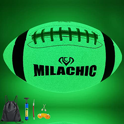 Glow in The Dark Football Size 9 & Youth Size 6, Luminous Glowing Footballs Super Grip Composite Leather Football Balls with Pump and Ball Carry Bag - color: Size 9 - Light Green