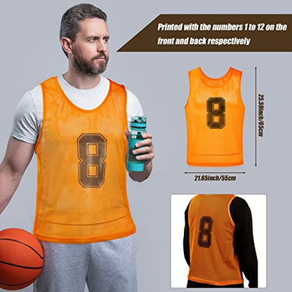 Vabean 24 Pack Nylon Mesh Scrimmage Team Practice Vests Pinnies Jerseys Train Vest for Adult Sport Basketball Soccer Football - color: Orange, Green