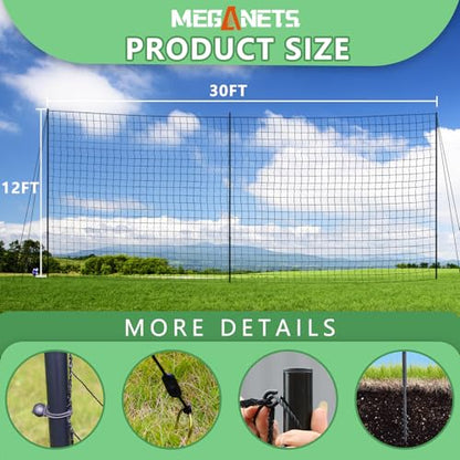 Backstop Net System for Backyard – Heavy Duty Sports Barrier Net with Steel Posts, Movable/Socketed Ball Stop Net for Soccer, Baseball, Training - size: 30FT Wide, style: Socketed-4 Inch Net-12FT TALL