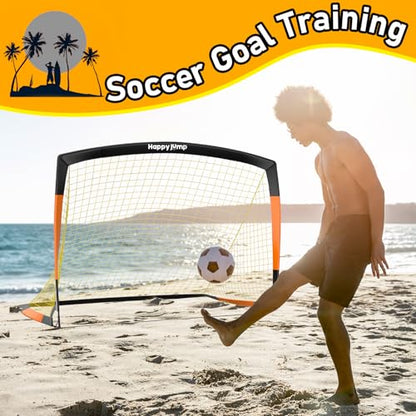 Happy Jump 7x5' & 5x3.6' Portable Soccer Goals for Kids Ages 6-14, Weatherproof Net and Steel Frame for Backyard Fun and Outdoor Training, Quick Setup and Sturdy for All Weather Conditions - style: 5x3.6 FT, 2 Set
