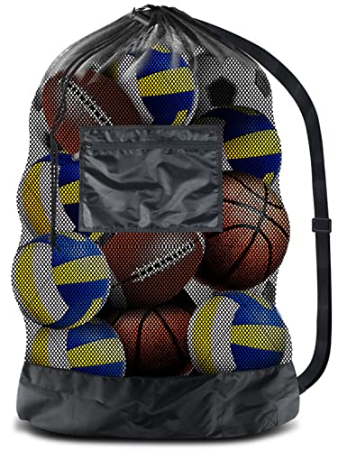 BROTOU Thickened Extra Large Sports Ball Bag Mesh Socce Ball Bag Heavy Duty Drawstring Bags Team Work for Holding Basketball, Volleyball, Baseball, Swimming Gear with Shoulder Strap - size: 30" x 40"