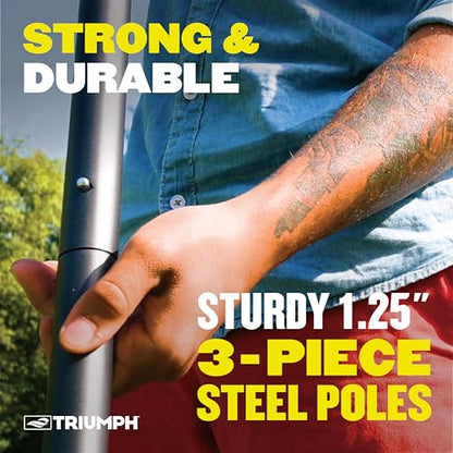 Triumph Sports Competition Volleyball Set for Backyard, Beach & Park with 32' Regulation Outdoor Volleyball Net, Steel Poles, Official Ball with Pump, Boundary Lines & Carry Bag