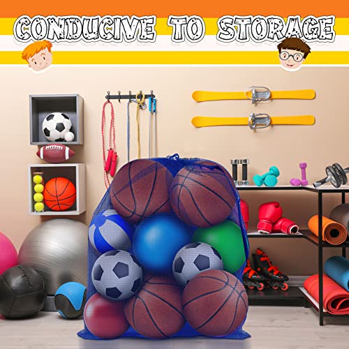 Woanger 3 Pcs Thickened Extra Large Sports Ball Bag Mesh Soccer Net Ball Bag Drawstring Bags Team Work for Holding Basketball, Volleyball, Baseball with Shoulder Strap, 35.4 x 27.5 Inch - color: Royal Blue
