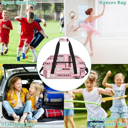 Custom Volleyball Gym Bag Duffel Bag for Women Men, Personalized Name Sport Bag Overnight Bags Customized Travel Weekender Bag, Pinks - color: Pinks