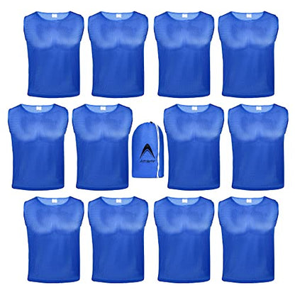 Athllete 12 pcs Duramesh Pinnies/Scrimmage Vest - Kids Youth and Adult Pinnies, Numbered Penny Jerseys for Soccer - color: Azure Blue (Set of 12), size: Medium