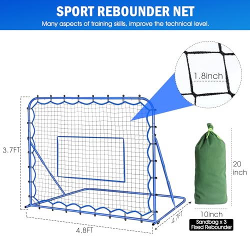 Soccer Baseball Rebounder Net, Soccer Goal Net, Volleyball Softball Rebound Pitchback Net Quick-Switch Angle Training for Control, Passing Practice, Bounce Back Rebounder Goals Gifts Trainer Equipment - size: 5FTx4FT
