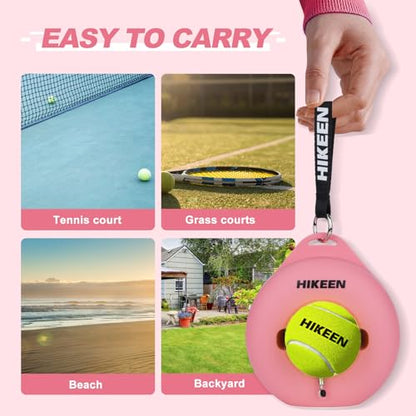 Hikeen Premium Tennis Trainer Rebound with Metal Base,Portable Solo Tennis Trainer Set with 3 Highly Elastic String Balls,Tennis Practice Equipment for Adult Kids an Beginners - style: Pink