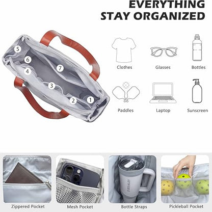 Pickleball Bag for Women Stylish Nylon Tote Fits 2 Paddle, Ball, Gear, Utility Shoulder Handbag for Sports - color: Grey